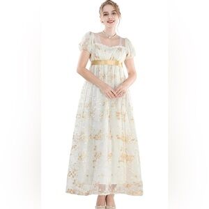 Empire Waist Victorian Embroidered Gown